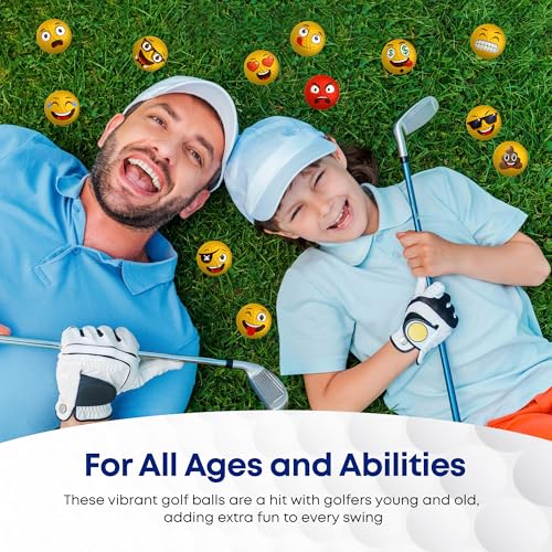 Oji-Emoji Premium Emoji Golf Balls, Unique Professional Practice Golf Balls, 12-Pack Emoji Golfer Novelty Golf Gift for All Golfers, Fun Golf Gifts for Men, Dads, Women, Kids, golf accessories