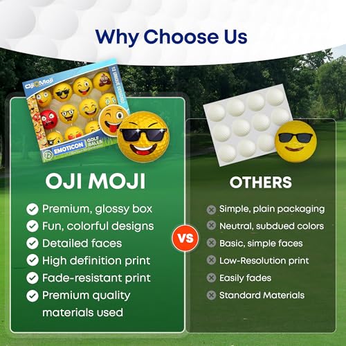 Oji-Emoji Premium Emoji Golf Balls, Unique Professional Practice Golf Balls, 12-Pack Emoji Golfer Novelty Golf Gift for All Golfers, Fun Golf Gifts for Men, Dads, Women, Kids, golf accessories