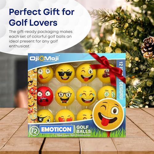 Oji-Emoji Premium Emoji Golf Balls, Unique Professional Practice Golf Balls, 12-Pack Emoji Golfer Novelty Golf Gift for All Golfers, Fun Golf Gifts for Men, Dads, Women, Kids, golf accessories