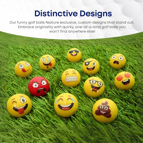Oji-Emoji Premium Emoji Golf Balls, Unique Professional Practice Golf Balls, 12-Pack Emoji Golfer Novelty Golf Gift for All Golfers, Fun Golf Gifts for Men, Dads, Women, Kids, golf accessories