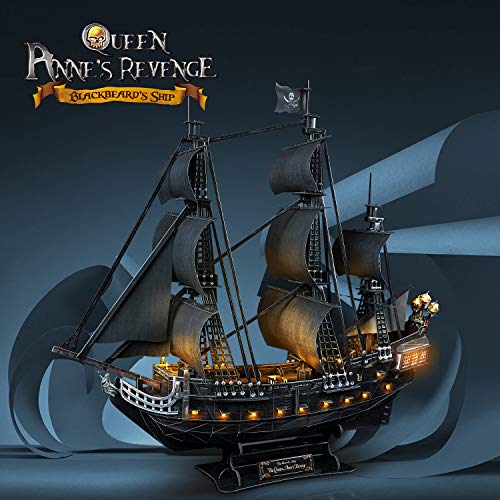 3D Puzzles for Adults Home Decor Pirate Ship Gifts for Men Women Model Kits Brain Teaser Puzzles for Adults Teacher Gifts,Queen Anne's Revenge 340 Pcs