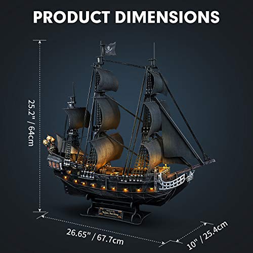 3D Puzzles for Adults Home Decor Pirate Ship Gifts for Men Women Model Kits Brain Teaser Puzzles for Adults Teacher Gifts,Queen Anne's Revenge 340 Pcs