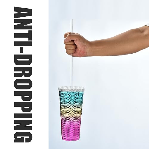 ALINK 10.5 in Long Rainbow Colored Reusable Tritan Plastic Replacement Straws for 16 OZ 20 OZ 30 OZ Stanley, YETI, Starbucks Tumblers, Set of 10 with Cleaning Brush