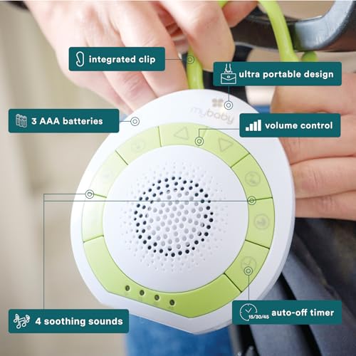 MyBaby Baby Sound Machine, White Noise Sound Machine for Baby, Travel and Nursery. 4 Soothing Sounds, Integrated Clip, Small and Lightweight. Great for Baby Registry Searches