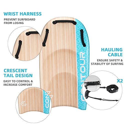 Contour Surf DuoSlider 45'' Body Board Bodyboards with Handles Surfboards for Two Person Parent-Child Surfing Bodyboard for Big Guys Dual Riders Hand Held Body Boards for Beach Adults