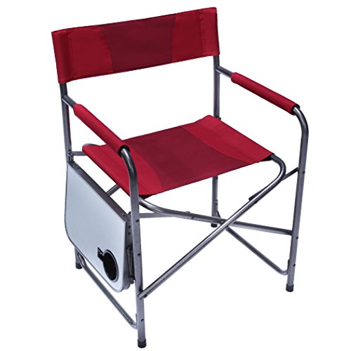 Portal Compact Steel Frame Folding Director's Chair Portable Camping Chair with Side Table, Supports 225 LBS