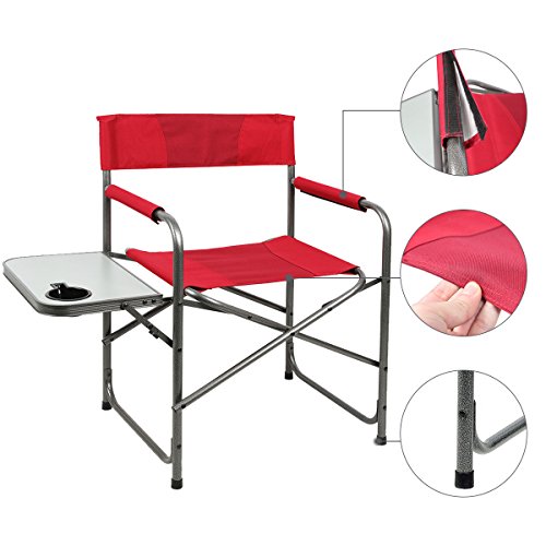 Portal Compact Steel Frame Folding Director's Chair Portable Camping Chair with Side Table, Supports 225 LBS