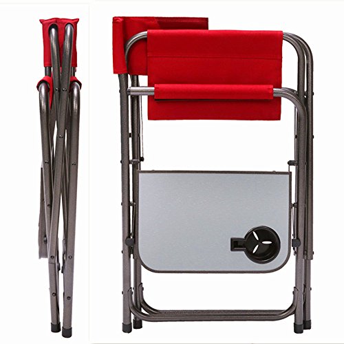 Portal Compact Steel Frame Folding Director's Chair Portable Camping Chair with Side Table, Supports 225 LBS