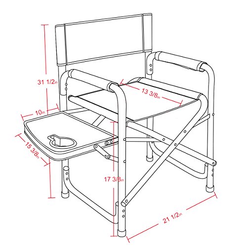 Portal Compact Steel Frame Folding Director's Chair Portable Camping Chair with Side Table, Supports 225 LBS