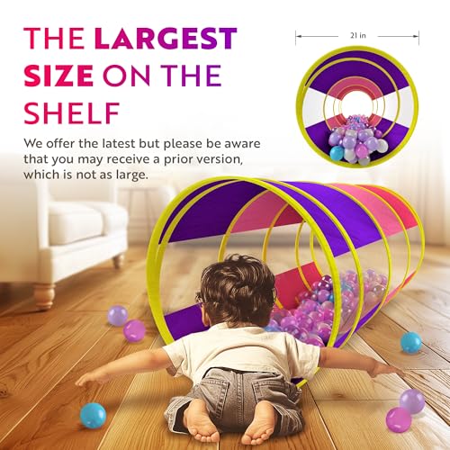 Playz 5pc Kids Princess Play Tent, Ball Pit with Basketball Hoop & Kids Play Tunnel for Toddlers, Babies, Kids, Girls & Boys Indoor & Outdoor Pop Up Playhouse Bundle with Bag, Yellow, Pink & Purple