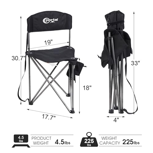 PORTAL Extra Large Quick Folding Tripod Stool with Backrest Fishing Camping Chair with Carry Strap