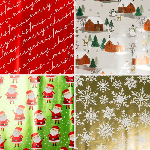 JAMPaper Assorted Gift Wrap - Christmas Foil Wrapping Paper - 100 Sq Ft Total - Elegant Merry Christmas Reindeer Set - 4 Rolls/Pack