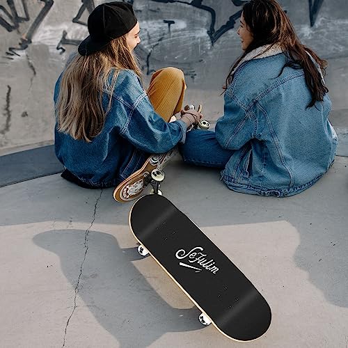 Sefulim 31 x 8 Inch Complete Skateboard 7 Layer Canadian Maple Double Kick Deck Concave Cruiser Trick Skateboard for Boys Girls Teens Adults Beginner