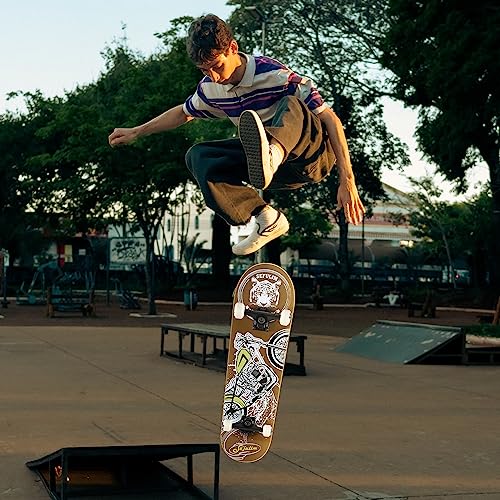 Sefulim 31 x 8 Inch Complete Skateboard 7 Layer Canadian Maple Double Kick Deck Concave Cruiser Trick Skateboard for Boys Girls Teens Adults Beginner