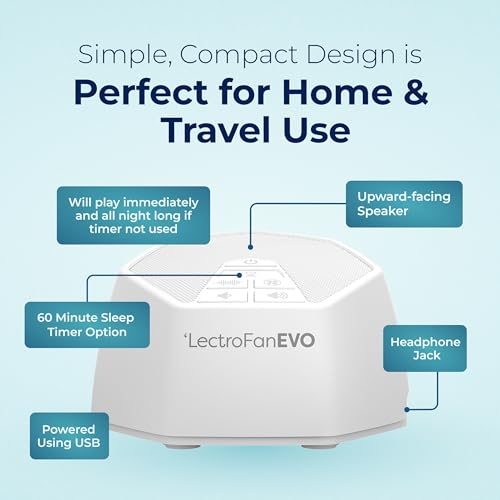 LectroFan EVO Guaranteed Non-Looping Sleep Sound Machine with 22 Unique Fan Sounds, White Noise Variations, and Synthesized Ocean Sounds, with Sleep Timer