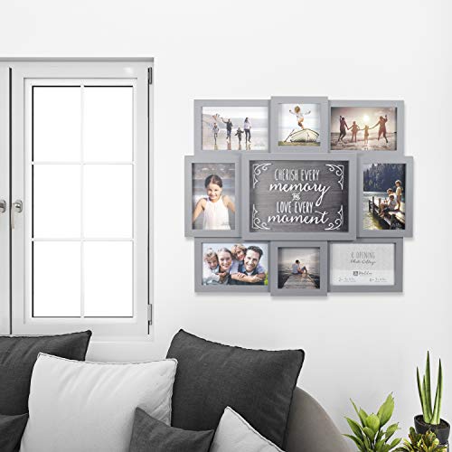 Malden International Designs Gray Cherish Every Moment 8-Opening Sentiment Dimensional Picture Frame Wall Collage, 8372-08