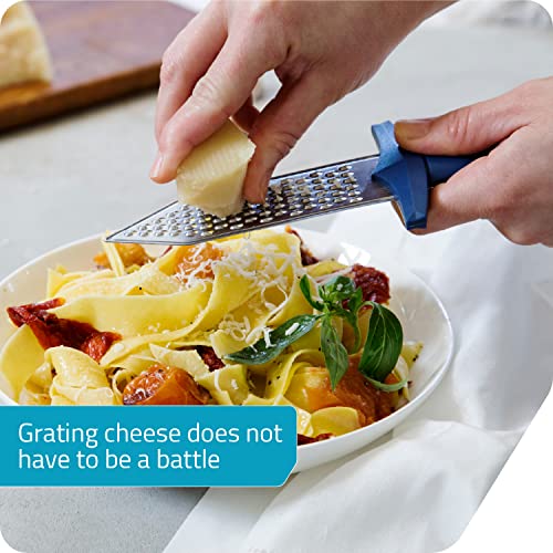 PELEG DESIGN – Gratiator Small Cheese Grater Stainless Steel Sword-Shaped Grating Utensil Lemon Zester Tool with Royal Blue Plastic Handle | Mini Cheese Grater for Parmesan Cheese Ginger Vegetables