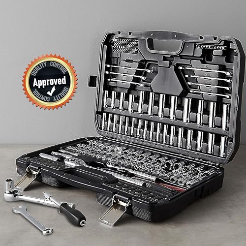 Amazon Basics Mechanic's Tool Socket Set With Case, 201-Piece