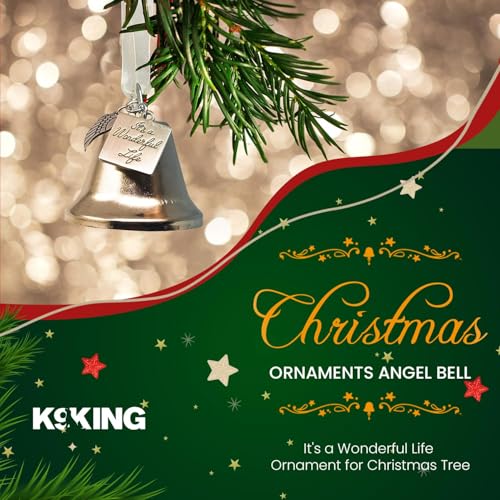 It's a Wonderful Life Inspired Christmas Angel Bell Ornament with Stainless Steel Angel Wing Charm. New Larger Size and Now Comes with 2 Interchangeable Ribbons. (Stainless Steel)