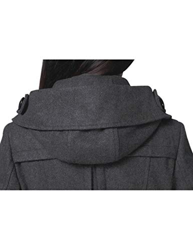 Tanming Women's Warm Double Breasted Wool Pea Coat Trench Coat Jacket with Hood (Grey-L)