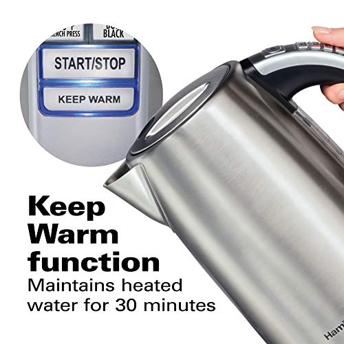 Hamilton Beach Temperature Control Electric Tea Kettle, Water Boiler & Heater, 1.7 Liter, Fast Boiling 1500 Watts, BPA Free, Cordless, Auto-Shutoff and Boil-Dry Protection, Stainless Steel (41020R)