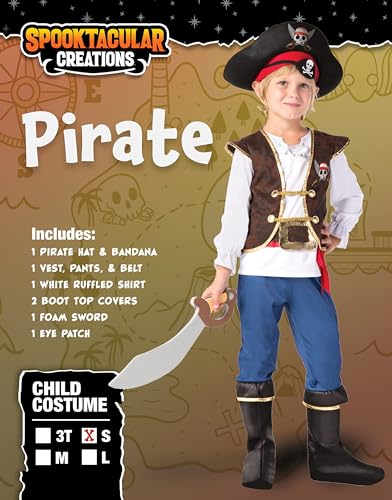 Spooktacular Creations Halloween Pirate Costume Kids, Blue Boys Pirate Costume Set, Pirate Accessories Costume for Toddler Dress-Up, Themed Party (Small 5-7)