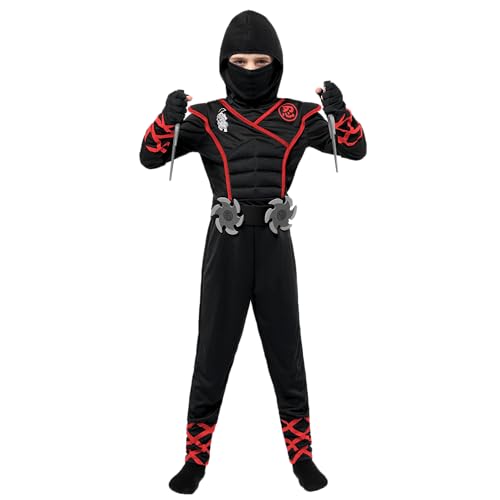 Spooktacular Creations Halloween Ninja Costume, Black Ninja Costume Kids, Ninja Accessories Costume Set, ninja dressing up, Halloween Costumes for Boys DressUp and RolePaly Party (Small (5-7 yrs))