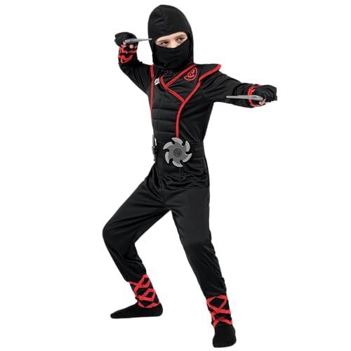 Spooktacular Creations Halloween Ninja Costume, Black Ninja Costume Kids, Ninja Accessories Costume Set, ninja dressing up, Halloween Costumes for Boys DressUp and RolePaly Party (Small (5-7 yrs))