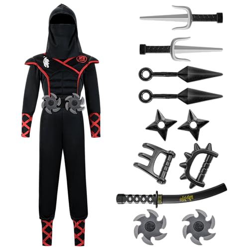 Spooktacular Creations Halloween Ninja Costume, Black Ninja Costume Kids, Ninja Accessories Costume Set, ninja dressing up, Halloween Costumes for Boys DressUp and RolePaly Party (Small (5-7 yrs))