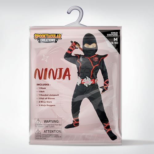 Spooktacular Creations Halloween Ninja Costume, Black Ninja Costume Kids, Ninja Accessories Costume Set, ninja dressing up, Halloween Costumes for Boys DressUp and RolePaly Party (Small (5-7 yrs))