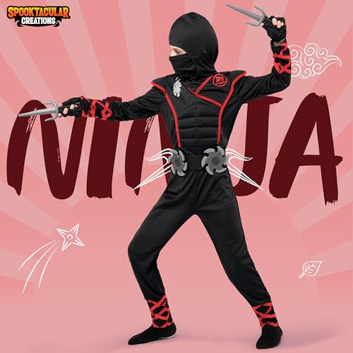 Spooktacular Creations Halloween Ninja Costume, Black Ninja Costume Kids, Ninja Accessories Costume Set, ninja dressing up, Halloween Costumes for Boys DressUp and RolePaly Party (Small (5-7 yrs))