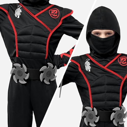 Spooktacular Creations Halloween Ninja Costume, Black Ninja Costume Kids, Ninja Accessories Costume Set, ninja dressing up, Halloween Costumes for Boys DressUp and RolePaly Party (Small (5-7 yrs))