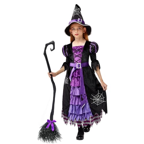 Spooktacular Creations Fairytale Witch Cute Witch Costume Deluxe Set with Broom for Girls (S 5-7)