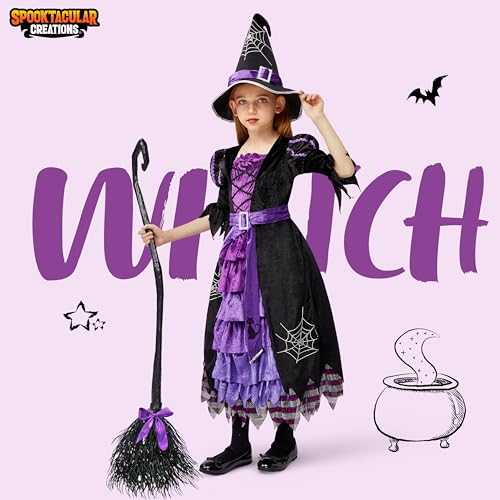 Spooktacular Creations Fairytale Witch Cute Witch Costume Deluxe Set with Broom for Girls (S 5-7)