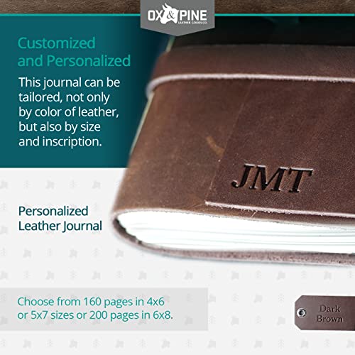 Ox & Pine Personalized Wrapped Leather Journal - Made From Full Grain Leather - Notebook or Sketchbook (4x6, Unlined Paper, Rustic Brown)