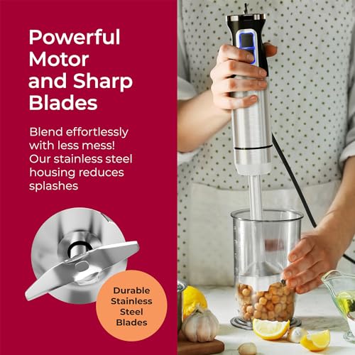 Mueller Immersion Blender Handheld - 8 Speed Stainless Steel Electric Hand Blender, 3 in 1 Emulsion Blender Handheld with Turbo Mode, Stick Blender Emulsifier for Kitchen for Soup, Smoothie, Puree