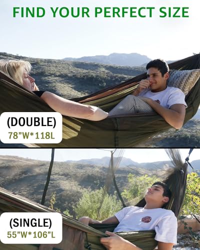 Camping Hammock, Portable Double Hammock with Net, 2 Person Hammock Tent with 2 * 10ft Straps, Best for Outdoor Hiking Survival Travel