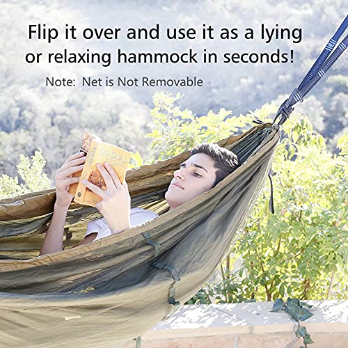 Camping Hammock, Portable Double Hammock with Net, 2 Person Hammock Tent with 2 * 10ft Straps, Best for Outdoor Hiking Survival Travel