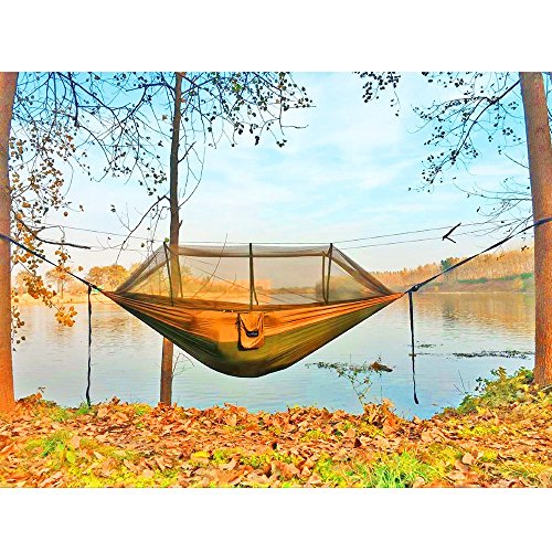 Camping Hammock, Portable Double Hammock with Net, 2 Person Hammock Tent with 2 * 10ft Straps, Best for Outdoor Hiking Survival Travel