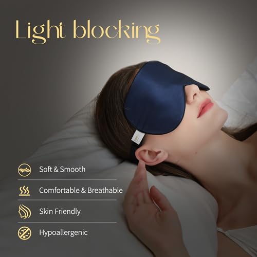 ZIMASILK 100% Natural Silk Sleep Mask,Adjustable Super-Smooth Soft Eye Mask for Sleep,Multiple Color Options(Navy Blue)