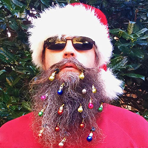 DecoTiny 16pcs Beard Ornaments. 4 Sounding Jingle Bells and 12 Colors of Christmas Baubles Great Gift Idea! (4 Bell+12 Baubles)