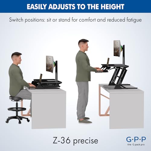 G-PACK PRO Adjustable Standing Desk Converter - Desk Riser Up to 19.3 inch for Dual Monitor Stand up Desk Top - Adjustable Desk Risers for Healthy Ergonomic Workstation - Black