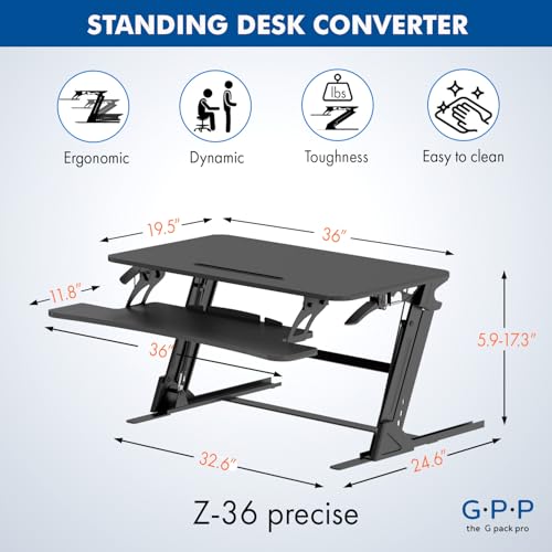 G-PACK PRO Adjustable Standing Desk Converter - Desk Riser Up to 19.3 inch for Dual Monitor Stand up Desk Top - Adjustable Desk Risers for Healthy Ergonomic Workstation - Black