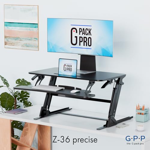 G-PACK PRO Adjustable Standing Desk Converter - Desk Riser Up to 19.3 inch for Dual Monitor Stand up Desk Top - Adjustable Desk Risers for Healthy Ergonomic Workstation - Black