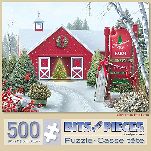 Bits and Pieces - 500 Piece Jigsaw Puzzle for Adults - Christmas Tree Farm - 500 pc Winter Holiday Snow Jigsaw by Artist Alan Giana