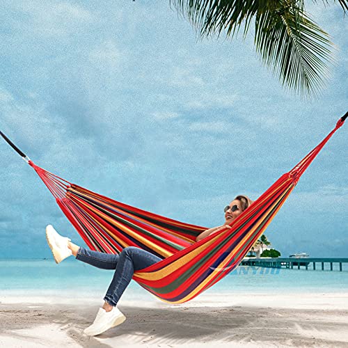 Anyoo Garden Cotton Hammock Comfortable Fabric Hammock with Tree Straps for Hanging Sturdy Hammock Up to 660lbs Portable Hammock with Travel Bag for Camping Outdoor/Indoor Patio Backyard