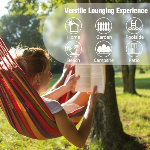 Anyoo Garden Cotton Hammock Comfortable Fabric Hammock with Tree Straps for Hanging Sturdy Hammock Up to 660lbs Portable Hammock with Travel Bag for Camping Outdoor/Indoor Patio Backyard