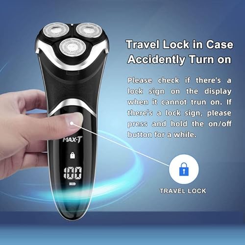 Electric Shaver Razor for Men, MAX-T Quick Rechargeable Wet Dry Rotary Shaver with Pop Up Trimmer and LED Display, IPX7 100% Waterproof (8101 with USB Cable)