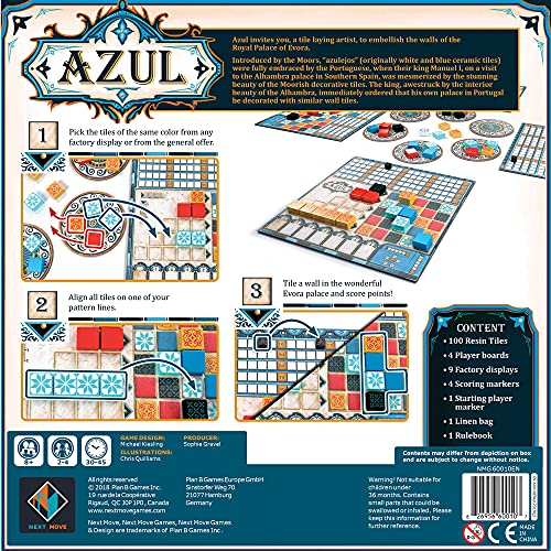 Azul Board Game - Strategic Tile-Placement Game for Family Fun, Great Game for Kids and Adults, Ages 8+, 2-4 Players, 30-45 Minute Playtime, Made by Plan B Games