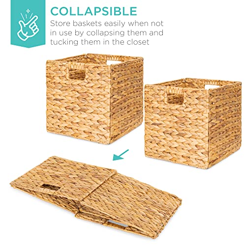 Best Choice Products 12x12in Hyacinth Baskets, Rustic Set Of 5 Multipurpose Collapsible Storage Organizer, Handwoven Laundry Totes for Bedroom, Living Room, Shelves w/Inserts - Natural